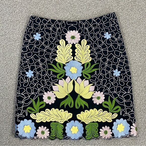 Anthropologie Snak Embroidered Floral A Line Skirt Blue Multi 4 - Picture 13 of 13
